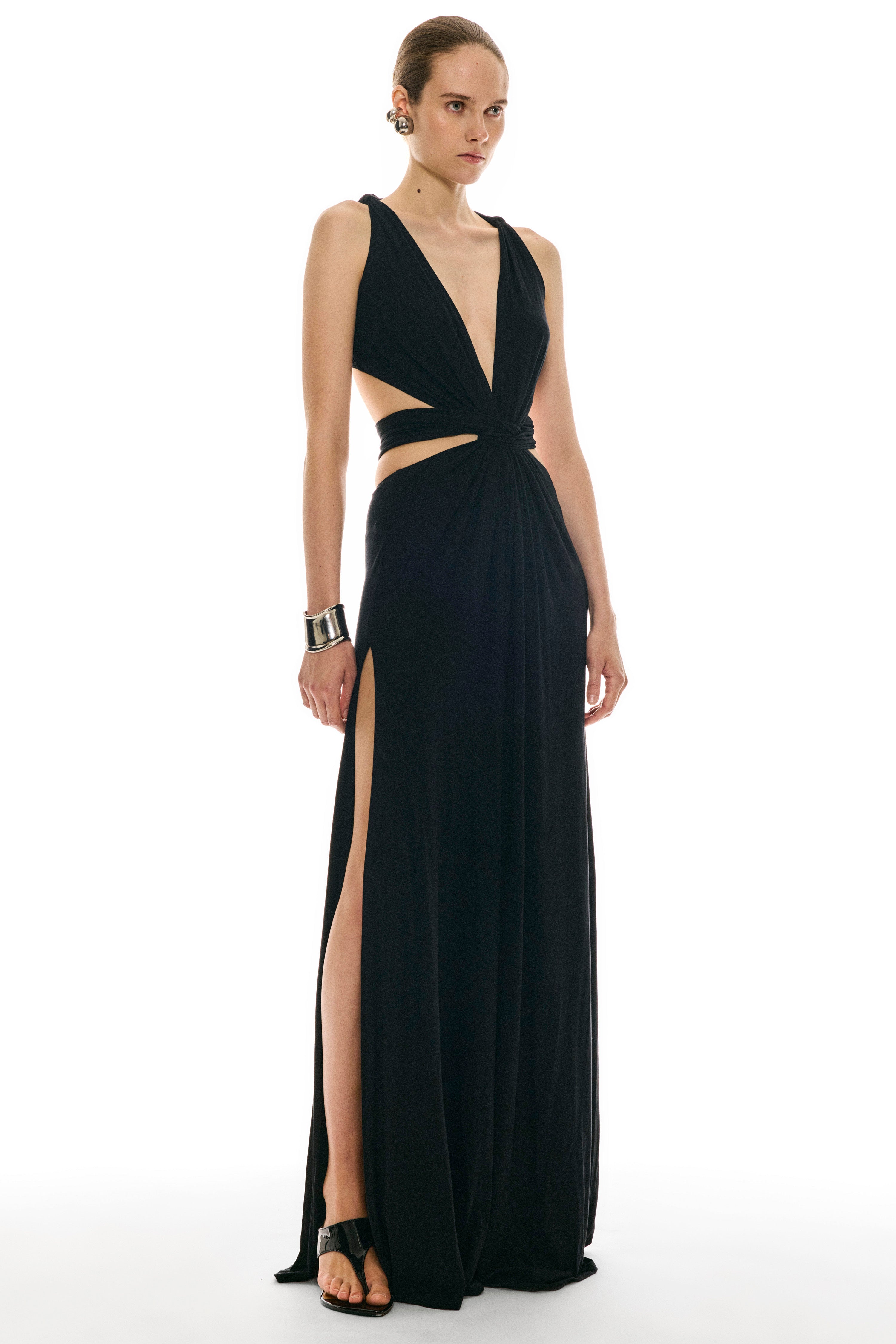 sid neigum gathered slit maxi dress Sid Neigum for FWRD Gathered Slit Dress in Orange