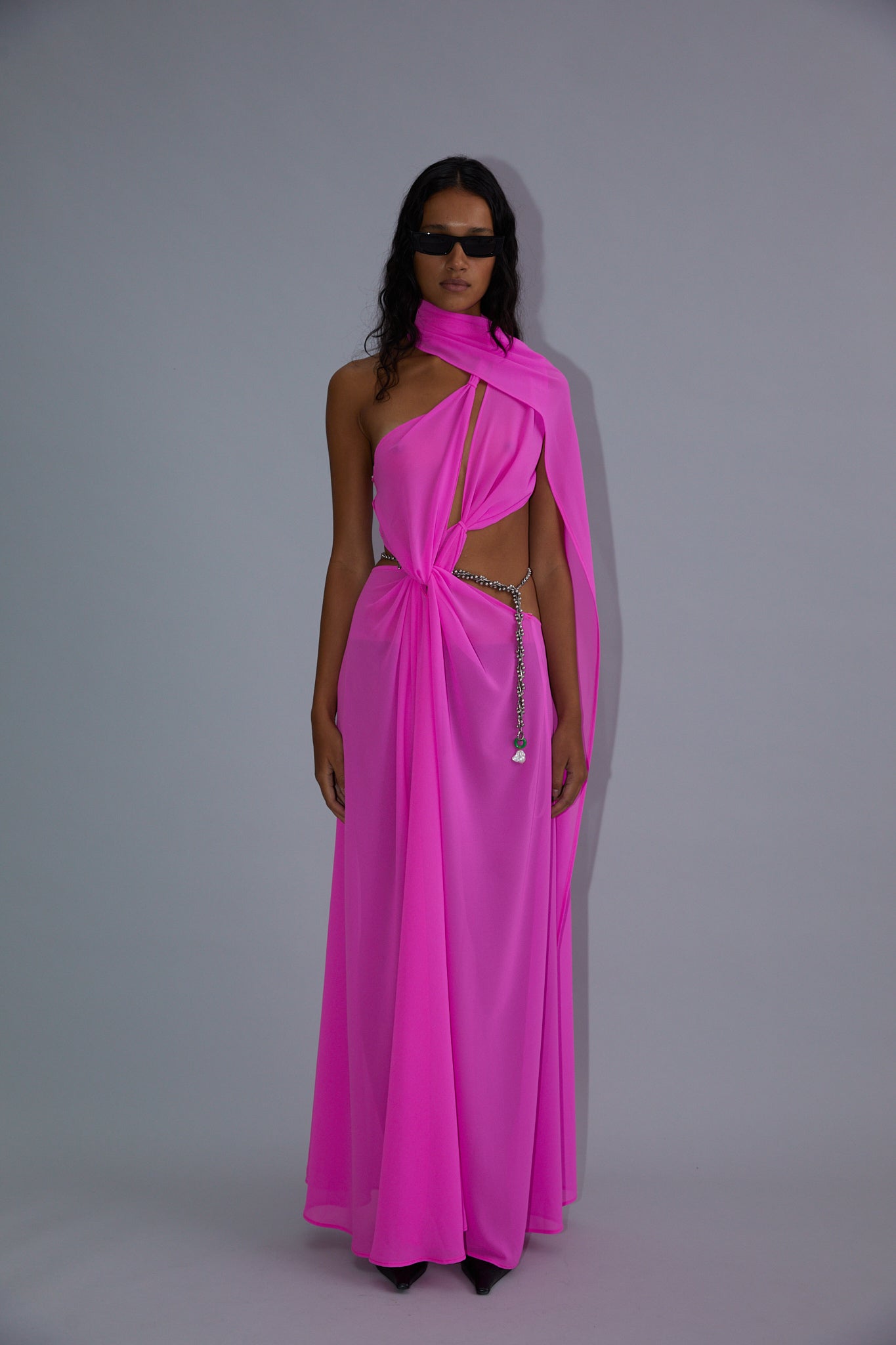 chiffon shawl dress Tulip Chiffon Gown with Shawl 16 / Carnation Multi